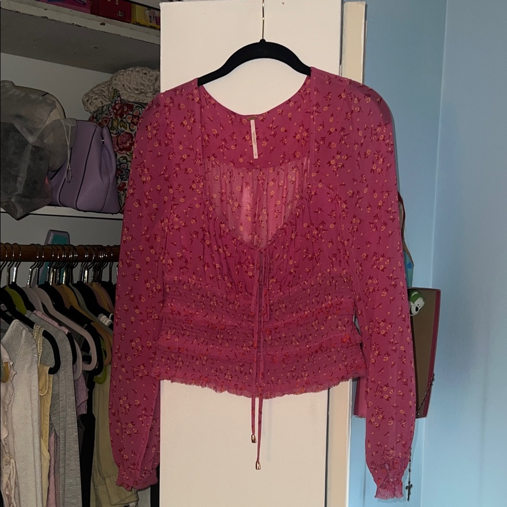 Free People Pink Floral Blouse